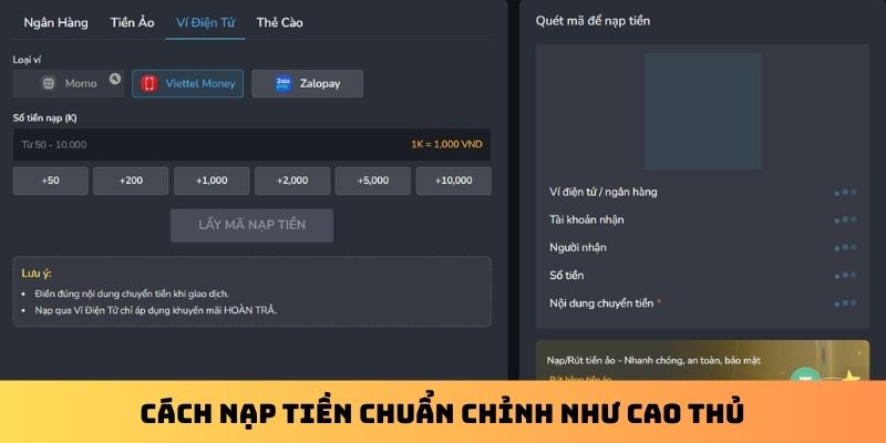 Cách nạp tiền chuẩn chỉnh như cao thủ