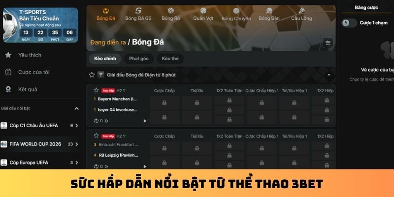 Sức hấp dẫn nổi bật từ thể thao 3Bet