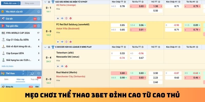 Mẹo chơi thể thao 3Bet đỉnh cao từ cao thủ